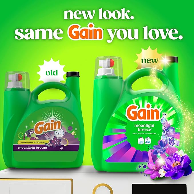 Gain Liquid Laundry Detergent with Odor Defense, Moonlight Breeze Scent, Laundry Soap For HE Washing Machines, 132 fl oz, 100 Loads (Packaging May Vary)