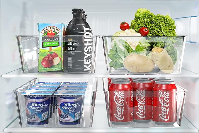 Simple Houseware 4 Pcs Kitchen Clear Bin Storage Organizer, 15" x 8" x 3.75"