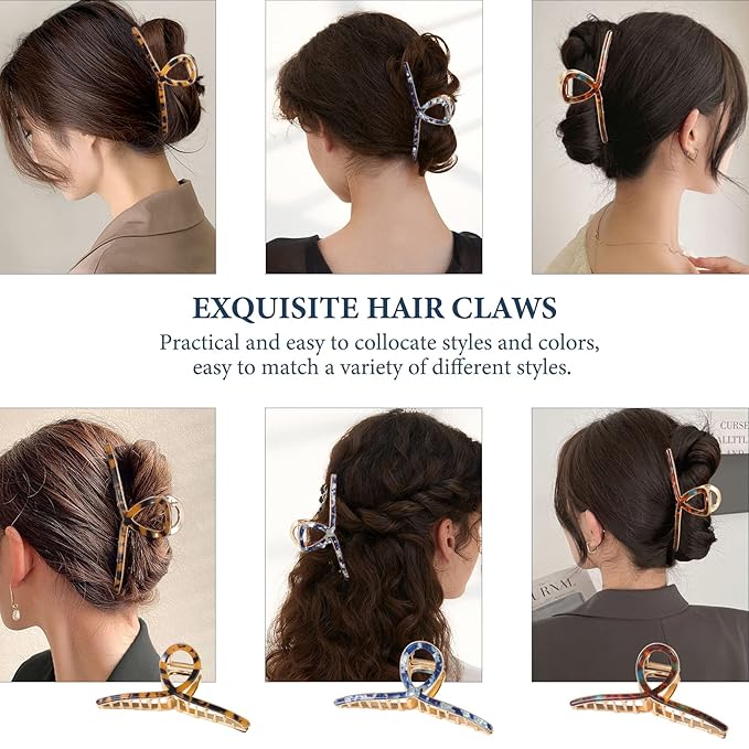 Hair Clip, 3 Pack - Large Metal Hair Claw Clips for Women's Thick or Thin Hair, 3 Styles, Practical, Sturdy - Perfect for Long Hair, Short Hair, Daily or Special Occasions