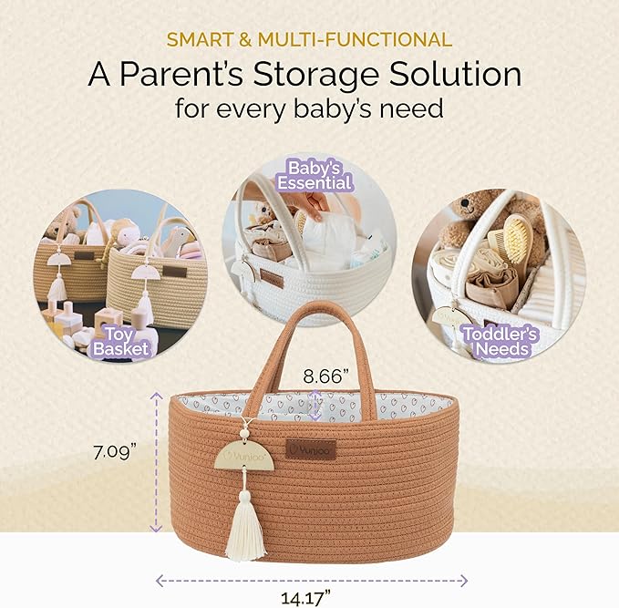 Baby Diaper Caddy Organizer, Portable Nursery Storage Basket with Sturdy Handle Diaper Caddy Basket, Car Caddy for Diapers and Baby Wipes, Newborn Essentials