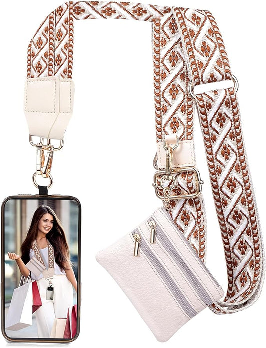 XANGNIER Clip and Go Strap for Phone with Wallet Crossbody, Phone Strap with Zippered Wallet, Adjustable Anti-Theft Cellphone Lanyard for Women, Cellphone Chain Accessories, Multicolor 2