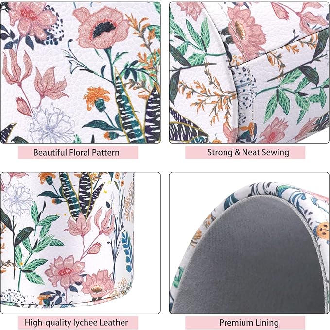 WAVEYU Pen Holder for Women Girls, Aesthetic Desk Office Accessories, Cute Floral Makeup Brush Holder, Leather Multi-Functional Organizer for Office, Home, Classroom, White Flower