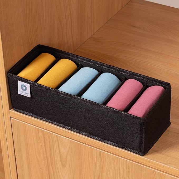 Qozary 3 Pack Sock Underwear Drawer Organizer Dividers, Collapsible Cabinet Closet Storage Boxes for Clothes, Socks, Lingerie, Underwear, Tie, Belt, Baby, Bedroom