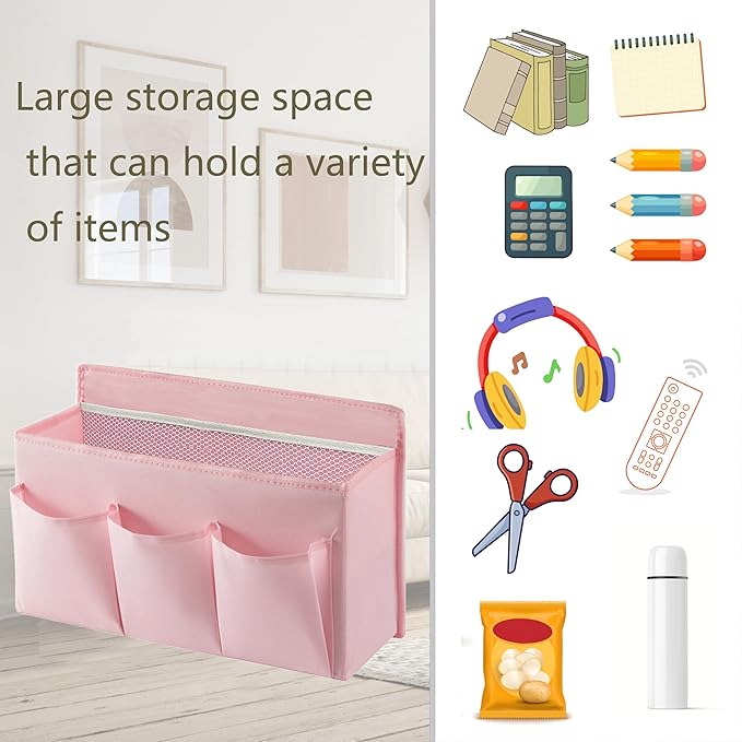 2-Pack Hanging Storage Baskets - Wall Organizer with 3 Pockets for Home/Dorm/Closet/Door, Multi-Purpose Space Saver for Office/Bathroom/Nursery - Foldable Fabric Organizer (Pink)