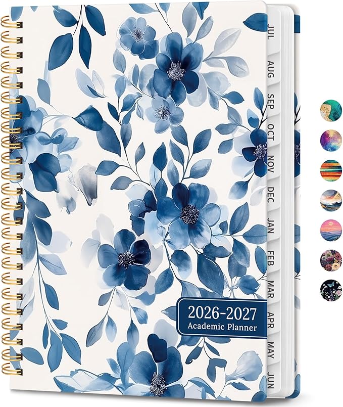 Academic Planner 2026-2027, Weekly and Monthly Calendar Book, July 2026 – June 2027, Hardcover Planner with Tabs, Perfect for Teachers, Students, Women & Men, A4 (8.5" x 11") - Watercolor Petal