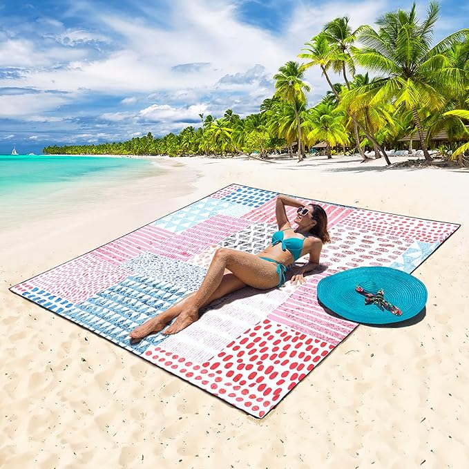 Beach Blanket Waterproof Sandproof Extra Large Beach Mat 79" X 83"/120"x108" for 1-8 Adults Quick Drying Durable Outdoor Picnic Mat for Beach Travel Camping Hiking