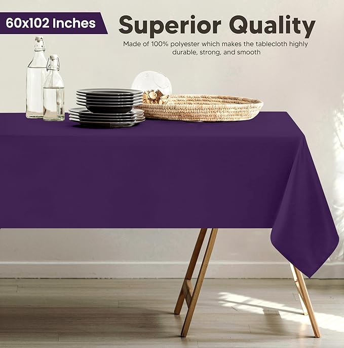 Utopia Kitchen Rectangle Table Cloth 2 Pack (60x102 Inches, Purple), Machine Washable Polyester Table Cover for Dining, Buffet Parties, Picnics, Events, Weddings and Restaurants
