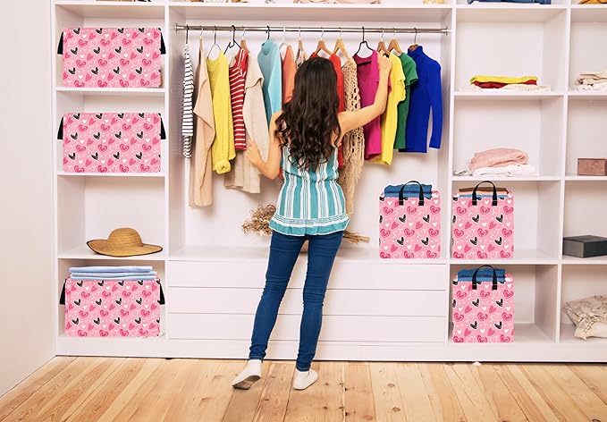 KUNRO Rectang Heart Valentine's Storage Basket Gift Shelf Basket Storage Bin, Nursery Basket Organizer Box for With Handles for Room Deco