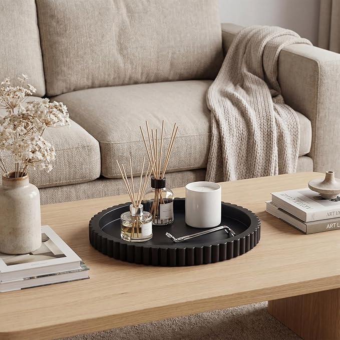 Oval Concrete Decorative Tray for Coffee Table Decoration 15" Modern Black Table Centerpieces Decorative Ottoman Tray for Serve Home Decoration Accent Bandejas Decorativas Gift