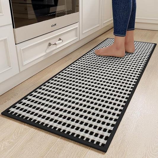 YDKGL Kitchen Runner Rugs Non Slip Washable, Super Absorbent Soft Chenille Braided Kitchen Mats for Floor Rubber Backing Sink Mat Standing Hallway Floor Mat, Easy Clean, Black 17"x59"