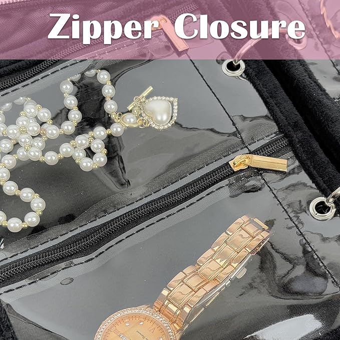 Travel Jewelry Organizer Case, Jewelry Bags for Traveling, Jewelry Binder with 24 Pcs Clear Zipper Velvet Pouches (Inner Pages, 3 PCS)