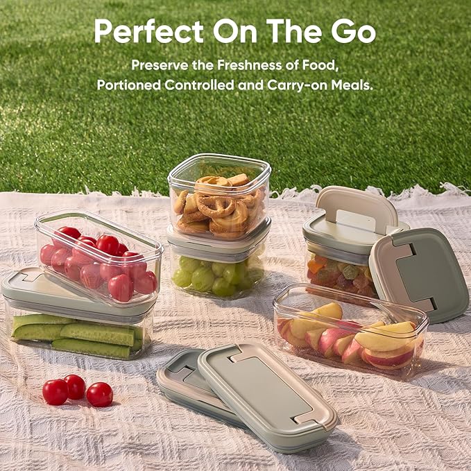 CAROTE Airtight Food Storage Containers with One-Touch Snap Lids, 20 PCS BPA-Free Plastic Food Storage Set for Kitchen and Pantry Organization/Lunch Meal Prep/Leftovers (Sage Green/Grey)