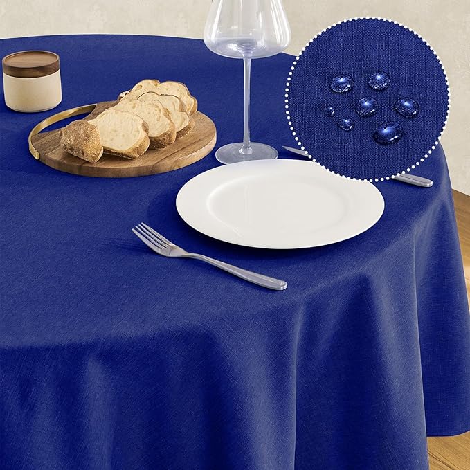 Veblandy Tablecloth Linen Textured Waterproof & Stain Resistant Table Cloth Wrinkle Free Decorative Fabric Farmhouse Table Cover for Dining/Party/Buffet/Wedding, 60 x 60 Inch, Royal Blue