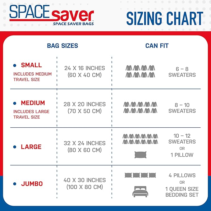 4 Pack Variety Vacuum Storage Bags for Comforters, Blankets & Clothes – Vacuum Sealed Compression Bags with Hand Pump – Space Saver Storage Bags for Bedding, Moving, Travel & Organization (2L & 2XL)