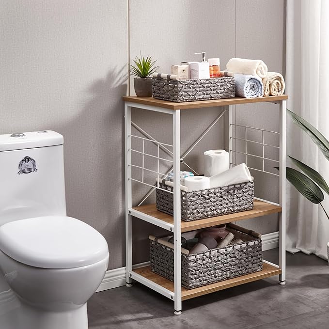 DECOMOMO Toilet Tank Basket, Wicker Storage Bins for Countertop, Toilet Top Organizer, Back of Toilet Basket, Pantry, (Grey, Set of 3)
