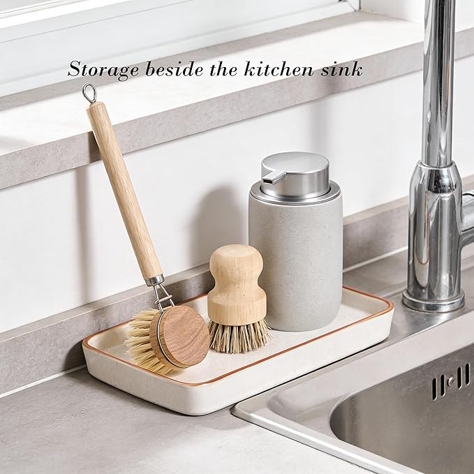 10"×6"×1" Bathroom Vanity Tray for Countertop- Ceramic Decorative Organizer Tray for Dresser Tops, Toilet, Perfume, Sponge Holder Soap Dish Dispenser for Kitchen Counter- Reactive White