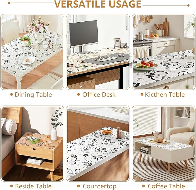 LovePads Floral Clear Table Cover Protector - 24 x 36 Inch Thick Plastic Table Cloth, Waterproof PVC Desk Mat for Dining Room Table, Wood Furniture Topper, Anti-Scratch Desk Pad for Kids Writing,
