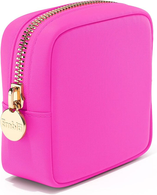 Embla Makeup Bag Travel Cosmetics Pouch and Toiletry Bag, Nylon Zipper Pouch Purse, Cute Make Up Organizer Storage Tote for Women Girls, Travel Skincare Case, Small Makeup Bags, Bubblegum