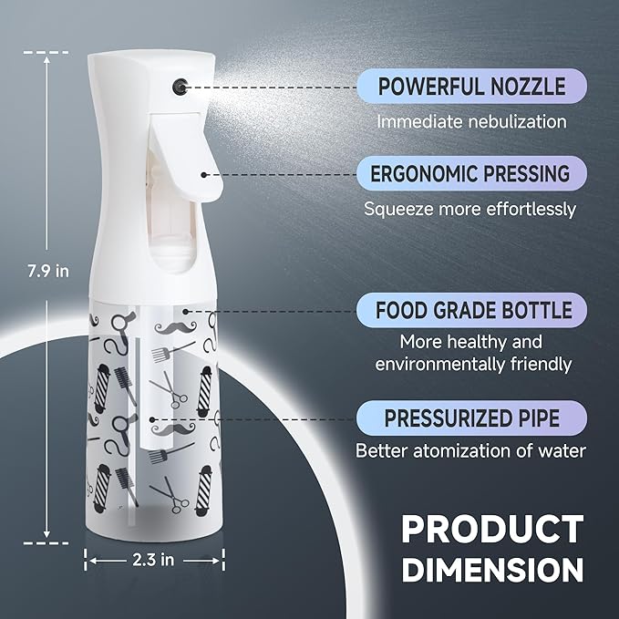 Spray Bottle for Hair (6.8OZ /200ML) Continuous Ultra Fine Mist Sprayer for Hair, Salons, Barber, Plants, Skin Care, Cleaning (Salon,1 Pack)