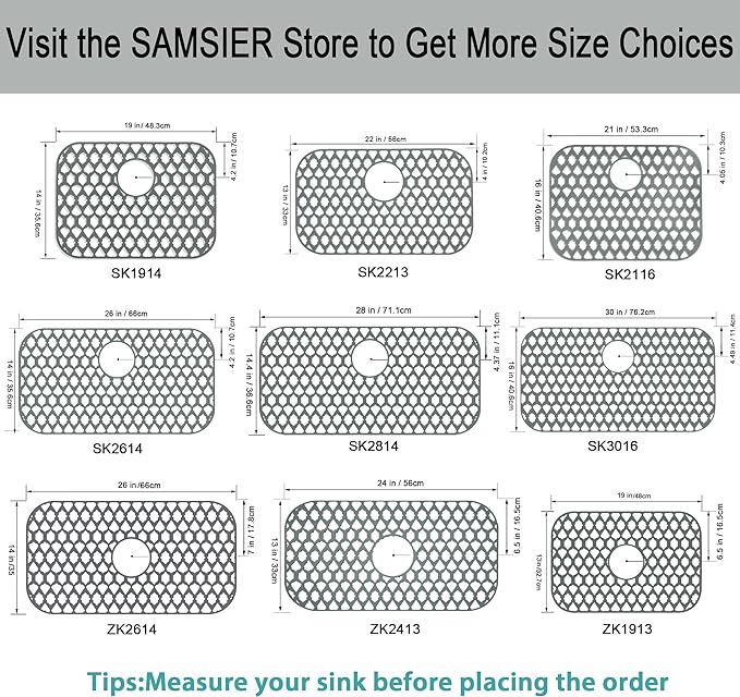 Sink Protectors for Kitchen Sink, Kitchen Sink Accessory - Silicone Mats Grid for Stainless Steel Strainer Bottom of Farmhouse Porcelain sinks (22”x13”, Rear Drain)