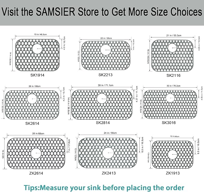 Sink Protectors for Kitchen Sink, Kitchen Sink Accessory - Silicone Mats Grid for Stainless Steel Strainer Bottom of Farmhouse Porcelain sinks (24”x13”, Center Drain)