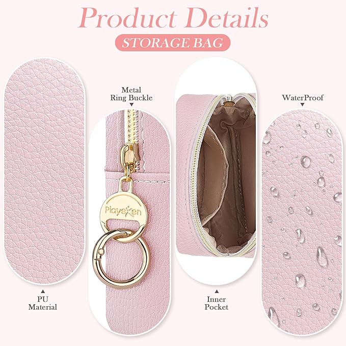 4.9" Small Makeup Bag for Purse, PU Leather Mini Cosmetic Bag with Ring Buckle, Portable Small Makeup Travel Toiletry Pouches for Women, Birthday/Wedding/Christmas Gifts (Beige)