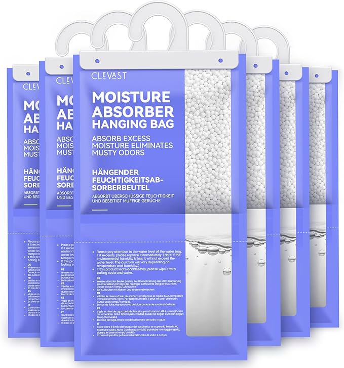 CLEVAST Moisture Absorbers Packets - 15.2 OZ, 6 Pack Large Dehumidifier Bags for Closet, Hanging Humidity Absorber in Wardrobes, Bedrooms, Bathrooms - Unscented