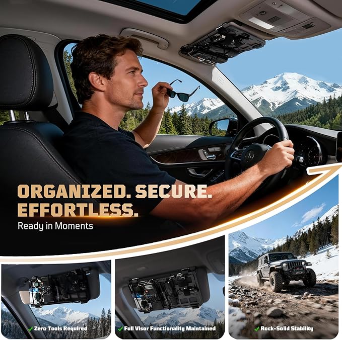 OneTigris Rigid Car Sun Visor Organizer, Fiberglass MOLLE Visor Panel – Tactical Overhead EDC Storage for Truck, SUV, Jeep & Emergency Gear