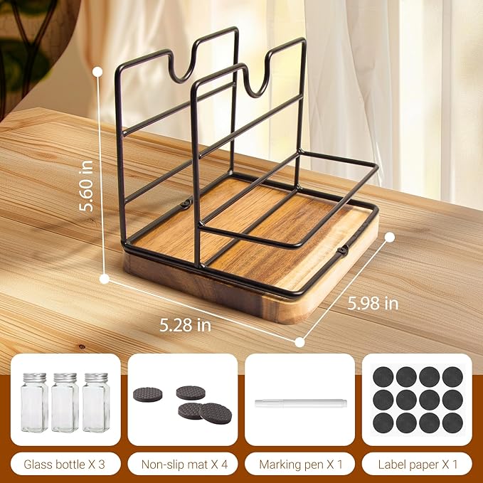 Wood Napkin Holder for Paper Napkin with Salt and Pepper Sharkers for Kitchen Dinner Table Counter Rustic Uplight Napkin Holder Disepenser for Restaurtant and Home Dinning.(Includ 3 Spice Bottles)