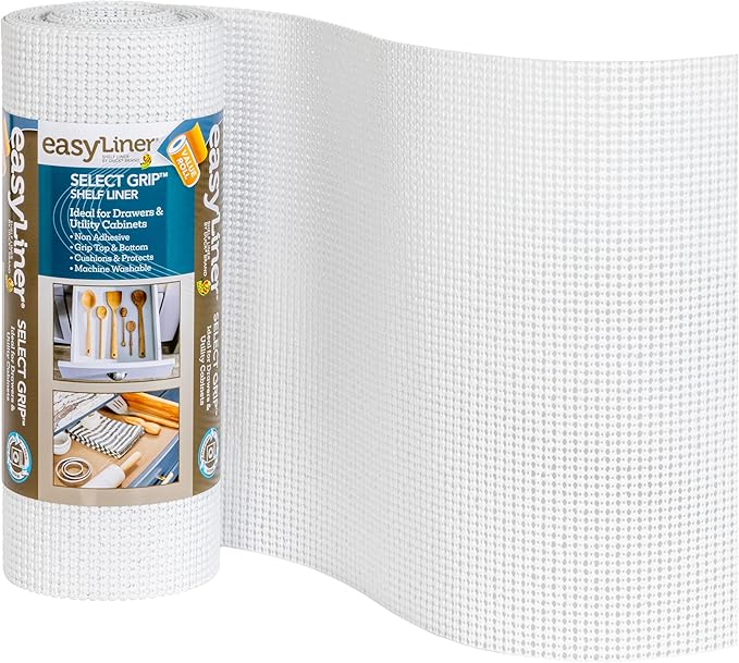 EasyLiner Select Grip Shelf Liner - Easy to Install & Cut to Fit - Non Slip, Non Adhesive, Drawer Shelf & Cabinet Liner for Kitchen, Bathroom, Pantry Cupboards - 12in. x 24ft. - White