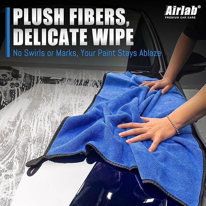 Airlab Microfiber Towels for Car Wash Drying, Thick Plush Cleaning Cloths, Auto Detailing Super Absorbent for Interior & Exterior, Lint-Free, Streak-Free, 35 x 24 Inch, 500 GSM, Pack of 2