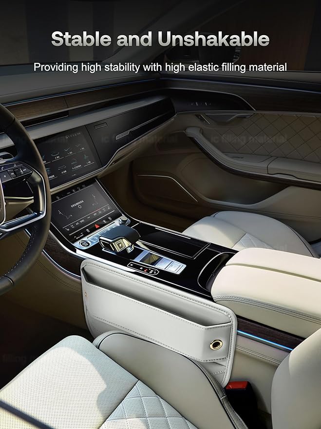 Universal Fit Gap Filler, Premium Leather Seat Organizer, Accessories for Women Men, Essentials for Car SUV Truck (Beige, 2 Pack), XN001