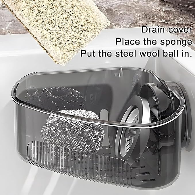 2PCS Sink Organizer Rack for Kitchen for Sponges, Scrubbers, Sink Corner Drain Box,with Adhesive Suction Cup Mount (Black)