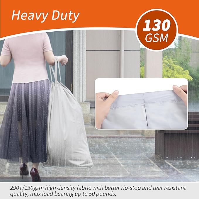 Polecasa Extra Heavy-Duty Laundry Bag 28x36”- Large Storage Bag with Reinforced Handles & Drawstring Closure for College Dorm Travel - Silver