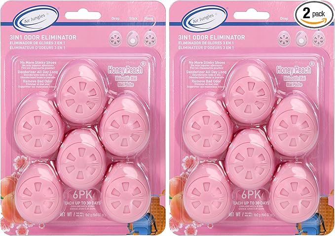 Air Jungles Shoes Deodorizer Ball 12 Count, Honey Peach Scent, Odor Remover Balls for Sneakers Boot Shoe, Essential Oil Provides Natural Freshness