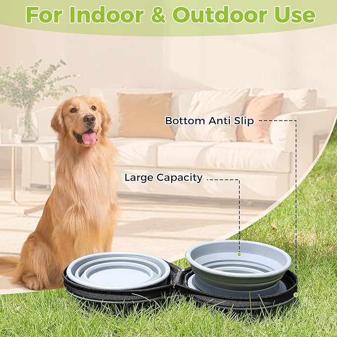 2-in-1 Dual Sided Collapsible Pet Bowl,Foldable Travel Dog Bowls, 2 in 1 Pet Bowl Portable Silicone Collapsible Cat Food and Water Bowl for Travel, Hiking and Walking, Bowls for Pet Food Serving