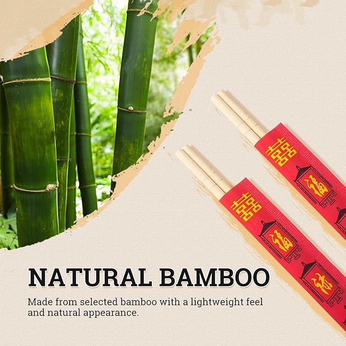 52USA Disposable Bamboo Chopsticks (100 Sets) - 9'' Long, UV Treated, Individually Wrapped Japanese and Chinese Wooden Chopsticks Bulk