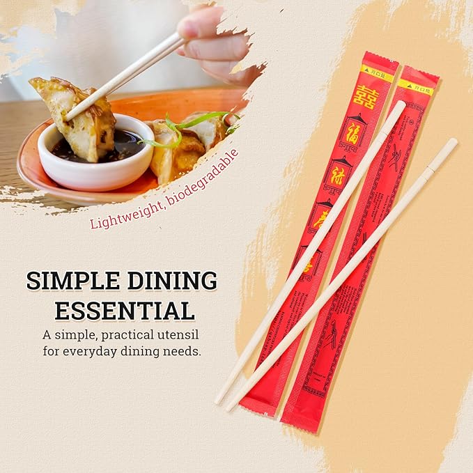 52USA Disposable Bamboo Chopsticks (100 Sets) - 9'' Long, UV Treated, Individually Wrapped Japanese and Chinese Wooden Chopsticks Bulk