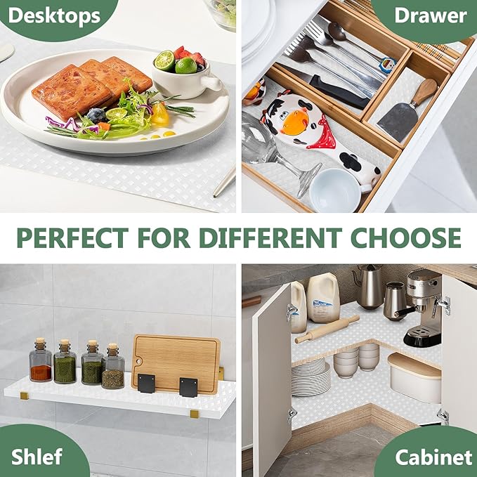 Shelf Liners, Non-Adhesive Drawer Liner, Waterproof & Oil-Proof Kitchen Cabinet Cupboard Liner Plastic EVA Material BPA Free Fridge Liner Mats Paper Protector for Shelves (White/12in x 240in)