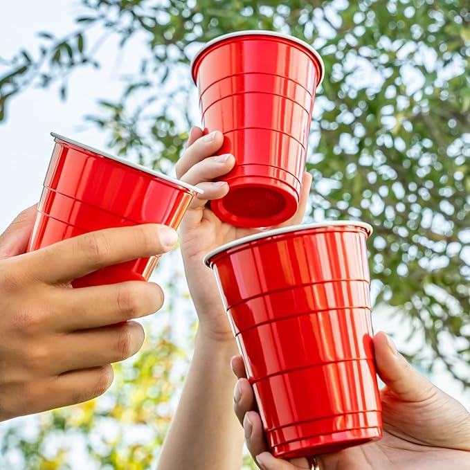 Amazon Basics Disposable Red Plastic Party Cups, BPA-Free, 18oz, for Birthdays, BBQs and Events, 120 Count