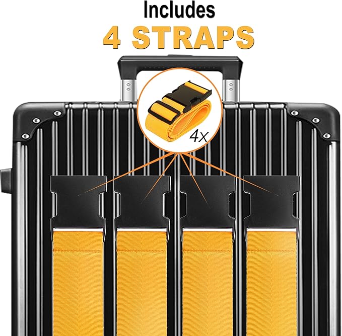 Luggage Straps for Suitcases TSA Approved Travel Belt 4 Pack by Chelmon (Yellow)