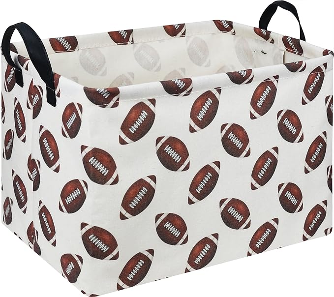 Rectangle Rugby Storage Basket with Handles, Collapsible Toys Bin, Cute Books Box,Room Decor(Rugby)