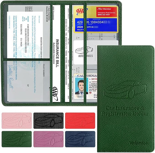 Valardoh Premium Car Registration and Insurance Card Holder, Car Document Holder for Cards, Driver License & other Essential Documents (Dark Green)