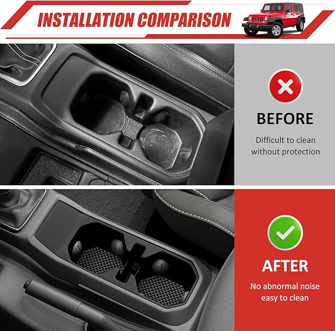 Cup Holder Coaster Fit for 2018-2025 Jeep Wrangler JL JLU 4XE/Gladiator JT Accessories, Cup Holder Mat Pad Inserts Interior CupHolder Liner for 2024 Jeep Wrangler(for Wrangler&Gladiator)