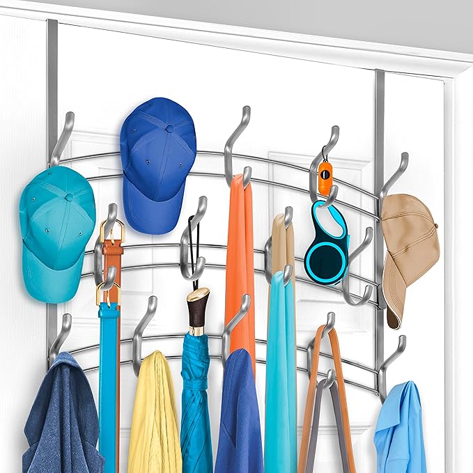 LYNK PROFESSIONAL® HOME™ Over the Door Hooks - 28 Hook – Over the Door Coat Rack - Over the Door Hanger - Hanging Towels or Clothes - Bathroom, Bedroom, Laundry Room - Lifetime Ltd. Warranty, Platinum