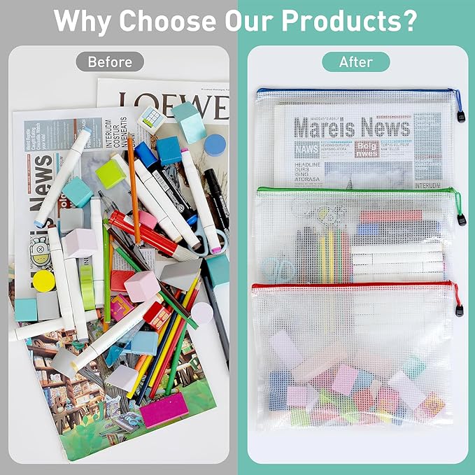 9pcs Mesh Zipper Pouch Bags, B4 Sizes Zipper Pouch, Mesh Bags With Zipper, Plastic Zipper Pouches, 9 Colors Zipper Pouches for Organizing, Board Game Storage, Travel, School Office organize