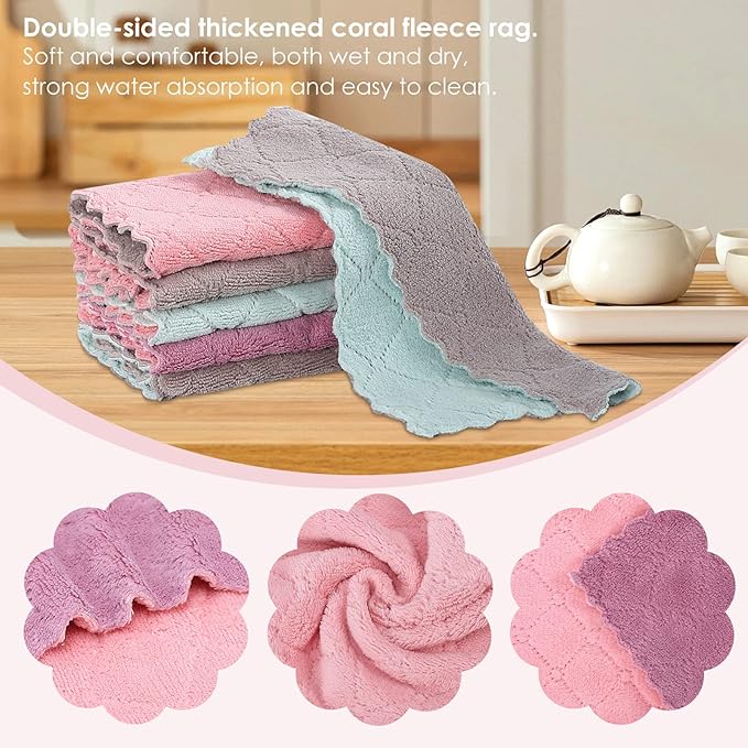 Rachan 22Pack Kitchen Dish Cloths,Reusable Dish Towels,Nonstick Oil Washable Fast Drying,Super Absorbent Coral Velvet Cleaning Cloths for Cleaning Tableware,Kitchen,Bathroom (Green-grey10 x 6")