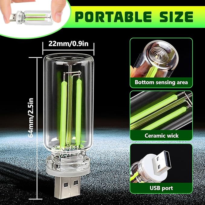 2PCS Car USB Night Lights, Touch Dimmable Vehicle Interior Ambient Lamp, Portable Retro Glass LED Light for Auto Decorations, Bedroom, Office, Travel, Camping, Gifts for Women and Men (Green)