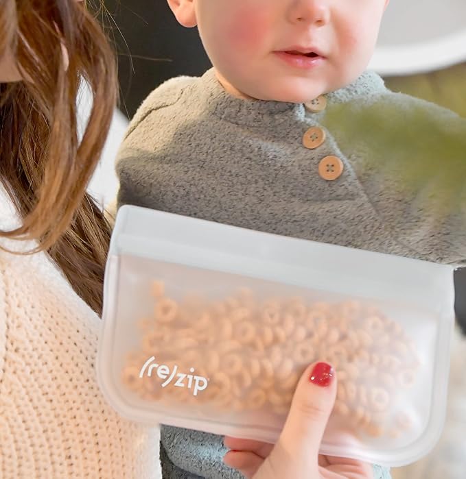 (re) zip 5-Piece Flat Lunch Reusable Food Storage Bags, BPA-Free, Leakproof, Freezer Safe, Dishwasher Safe, Travel Friendly, (3) Sandwich (3.5-Cup/28-Ounce), (2) Snack 1-Cup/8-Ounce Bags, (Clear)