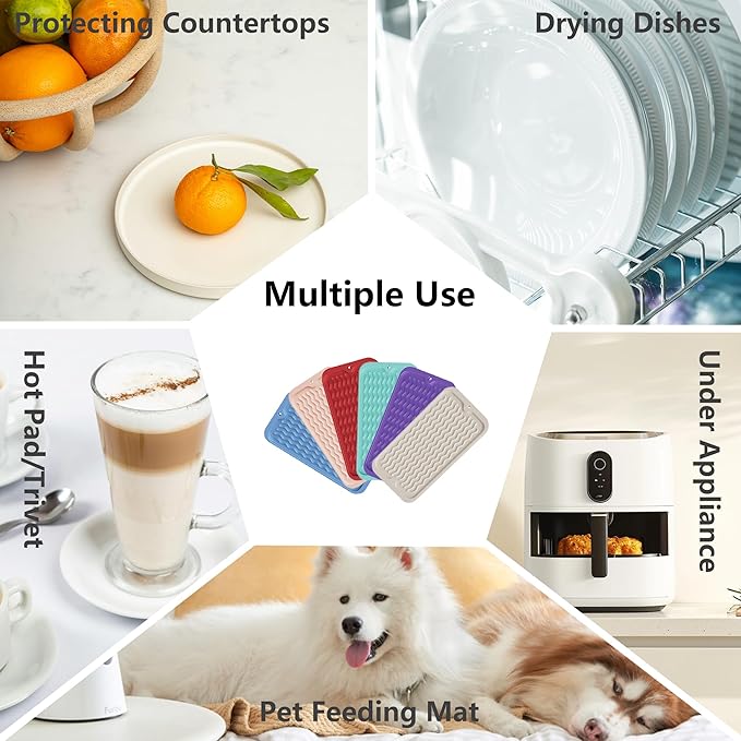 ZLR Silicone Dish Drying Mat for Kitchen Counter, Eco-Friendly Fast Dry Dish Mat, Easy Clean Multi Usage Drying Matt, Heat Resistant Trivet, 6" x 12" Extra Small, Dark Gray